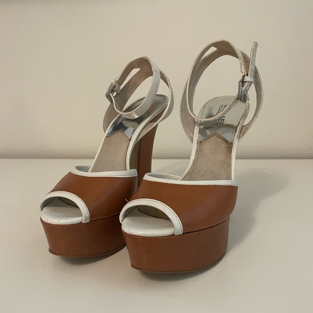 MICHAEL KORS Adria Ankle-Strap Camel High Heels. Acceptable Condition Size 8 1/2